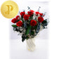 Twelve Classic Long Stem Roses In A Vase